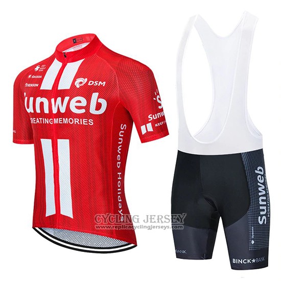 2020 Cycling Jersey Sunweb Red White Short Sleeve And Bib Short